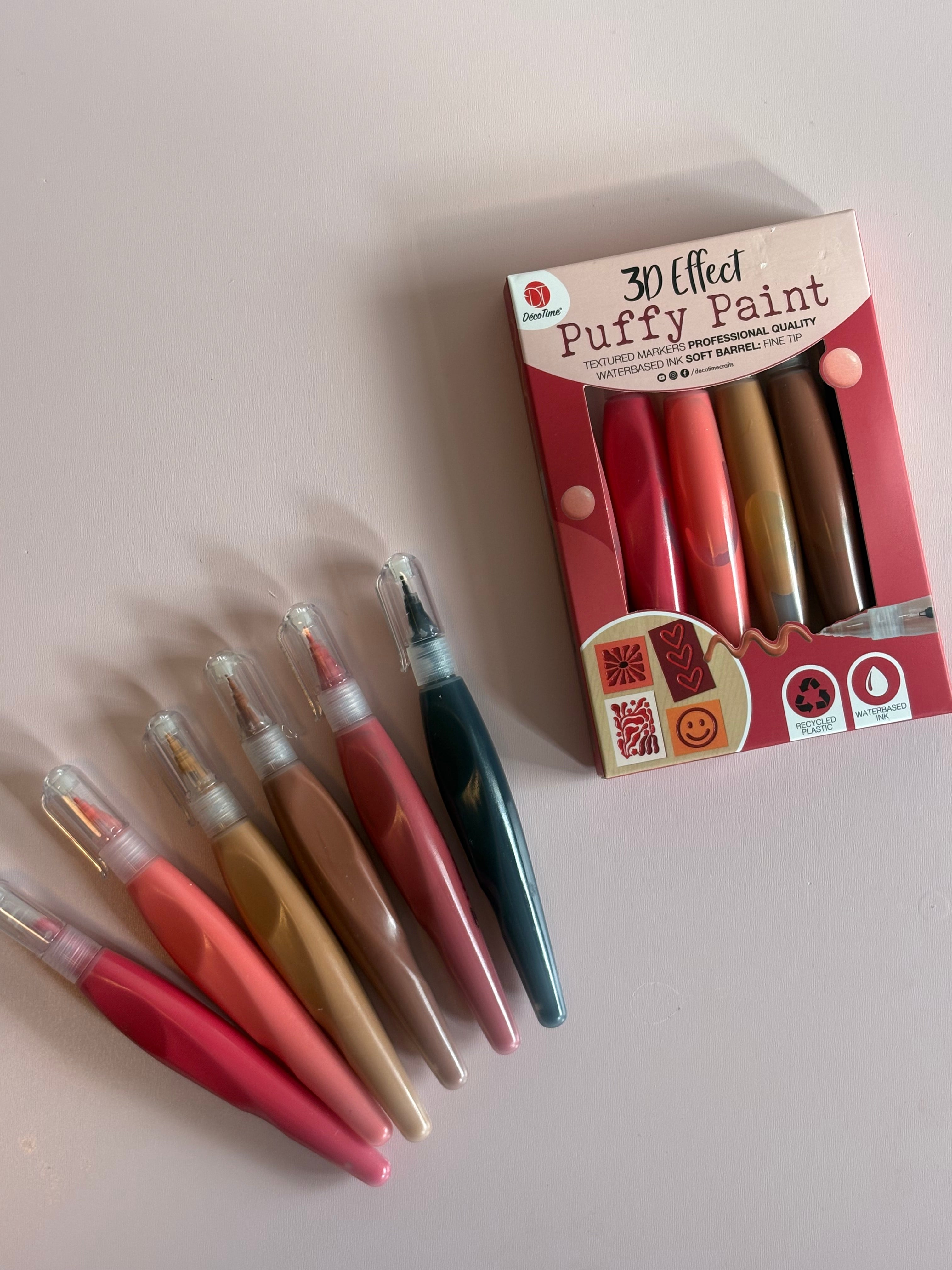 3D Puffy Paint Markers Set – Warm Tones (Set of 6)