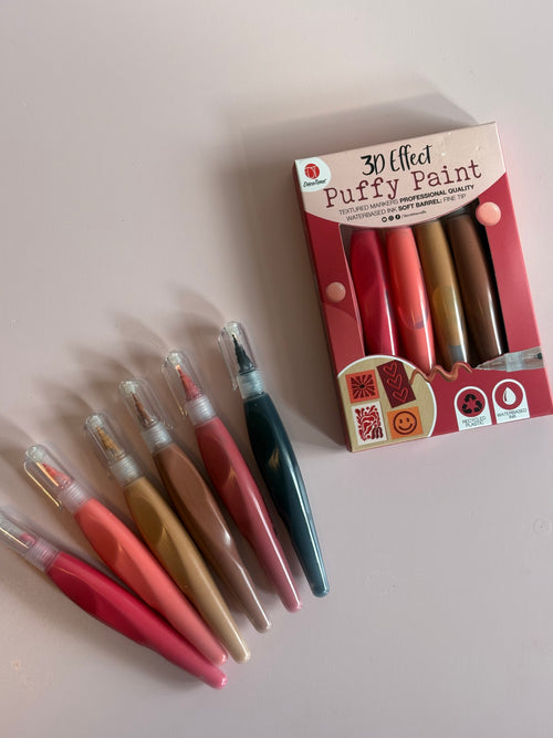 3D Puffy Paint Markers Set – Warm Tones (Set of 6)