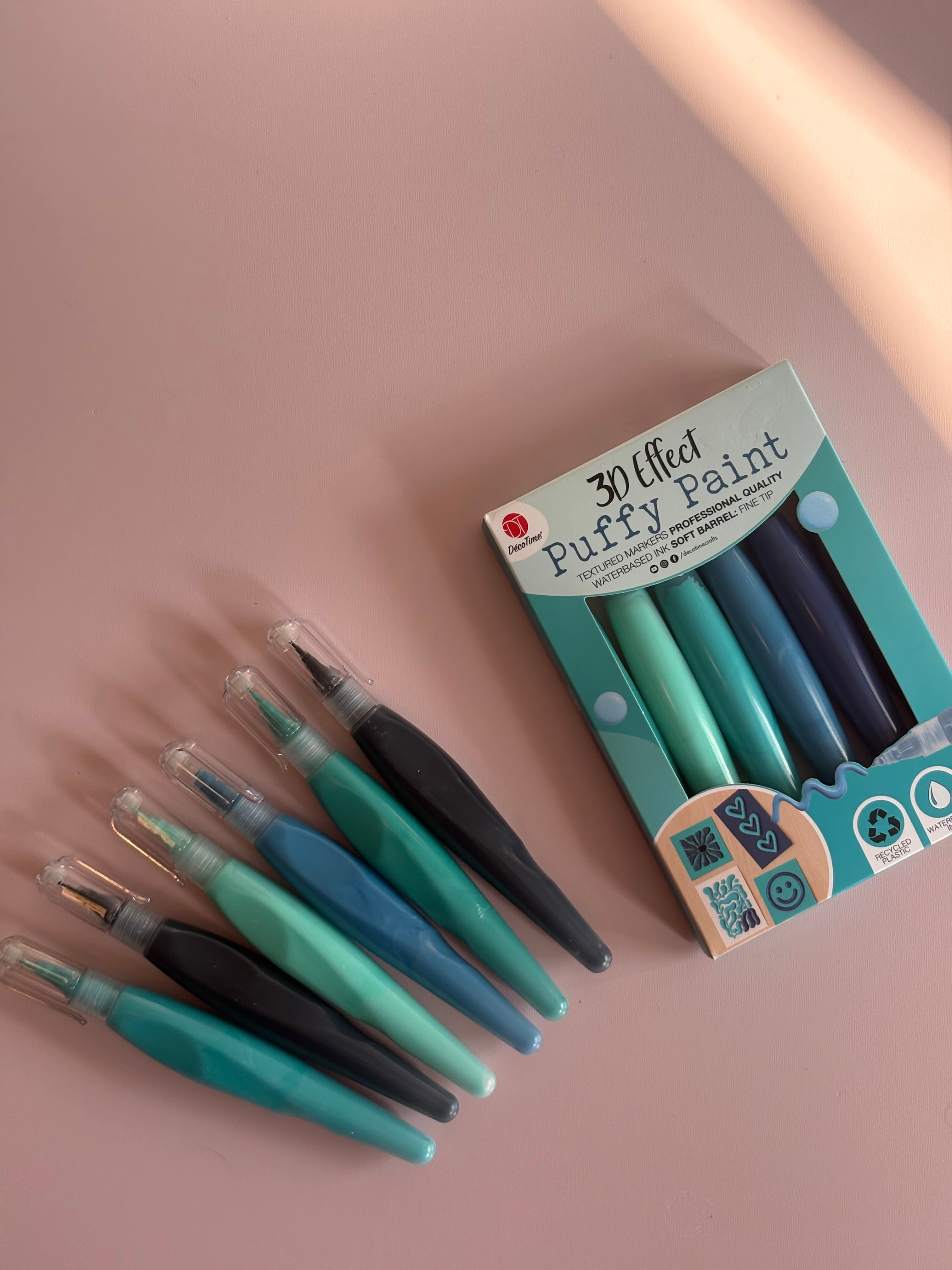 3D Puffy Paint Markers Set – Ocean Tones (Set of 6)