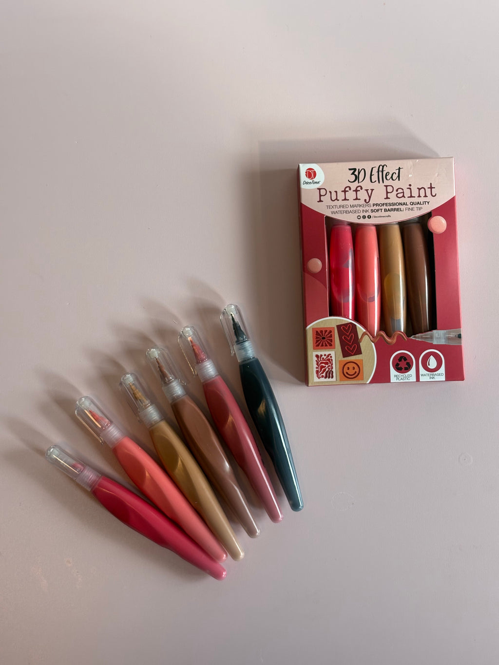 3D Puffy Paint Markers Set – Warm Tones (Set of 6)