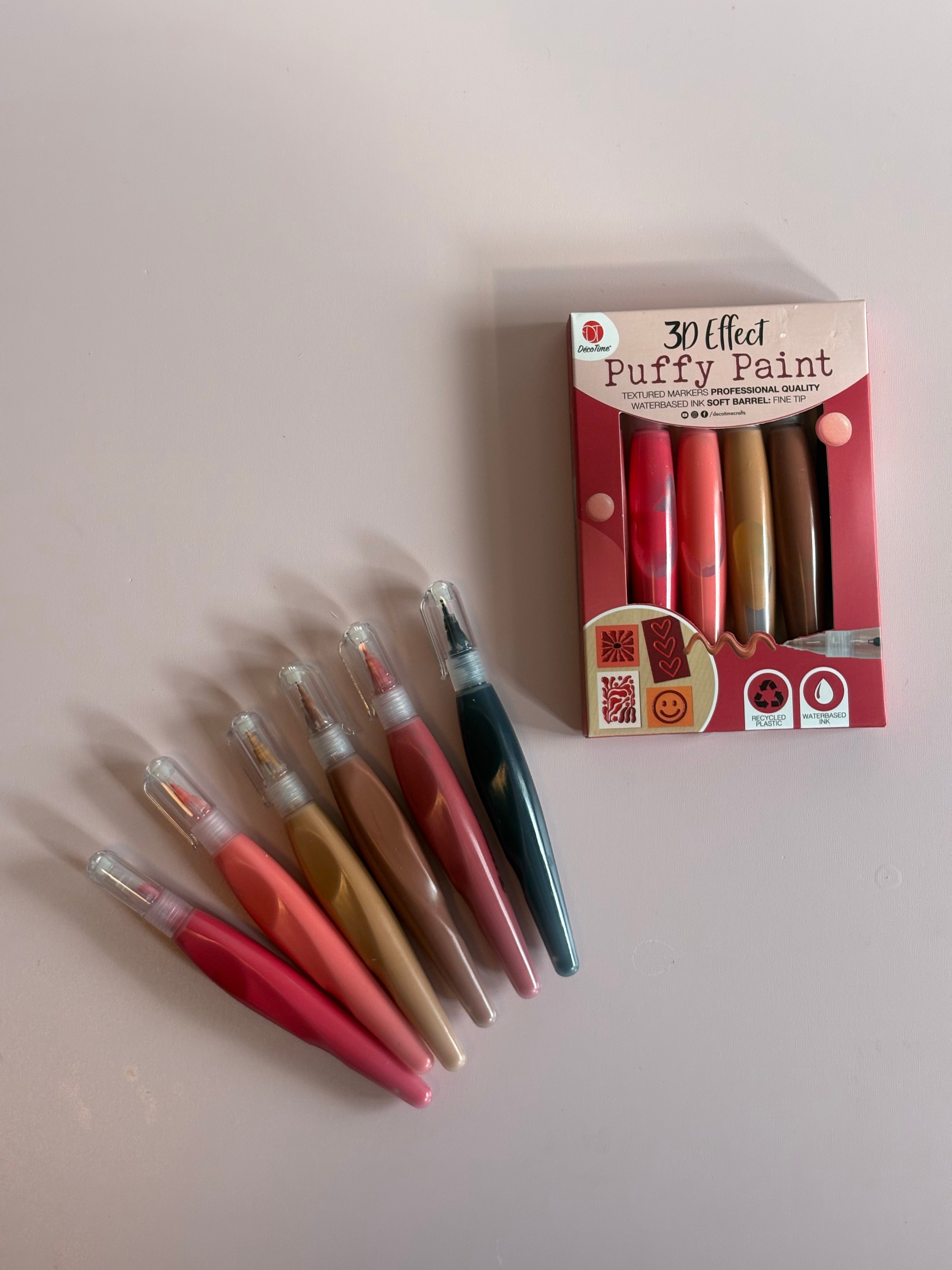 3D Puffy Paint Markers Set – Warm Tones (Set of 6)