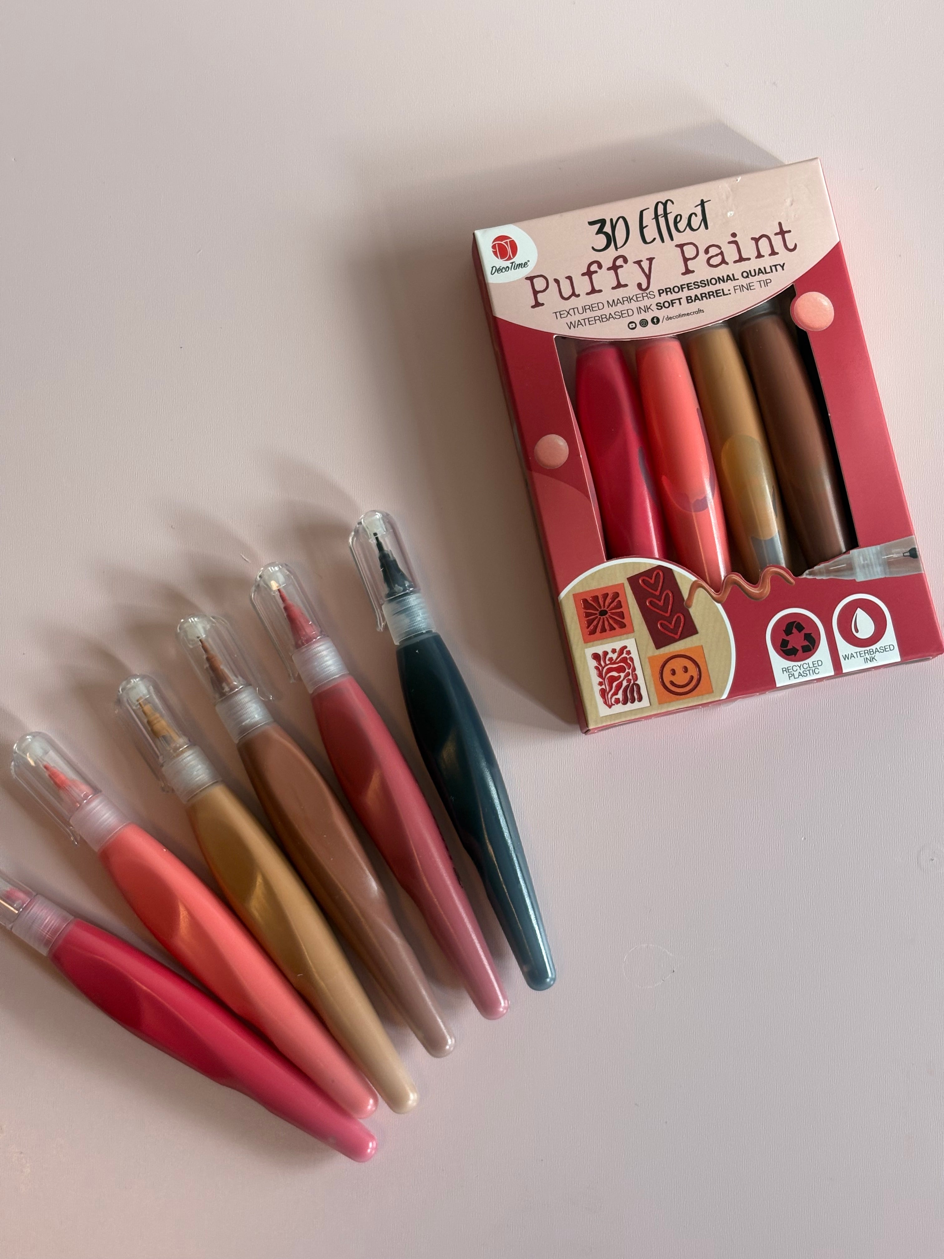3D Puffy Paint Markers Set – Warm Tones (Set of 6)