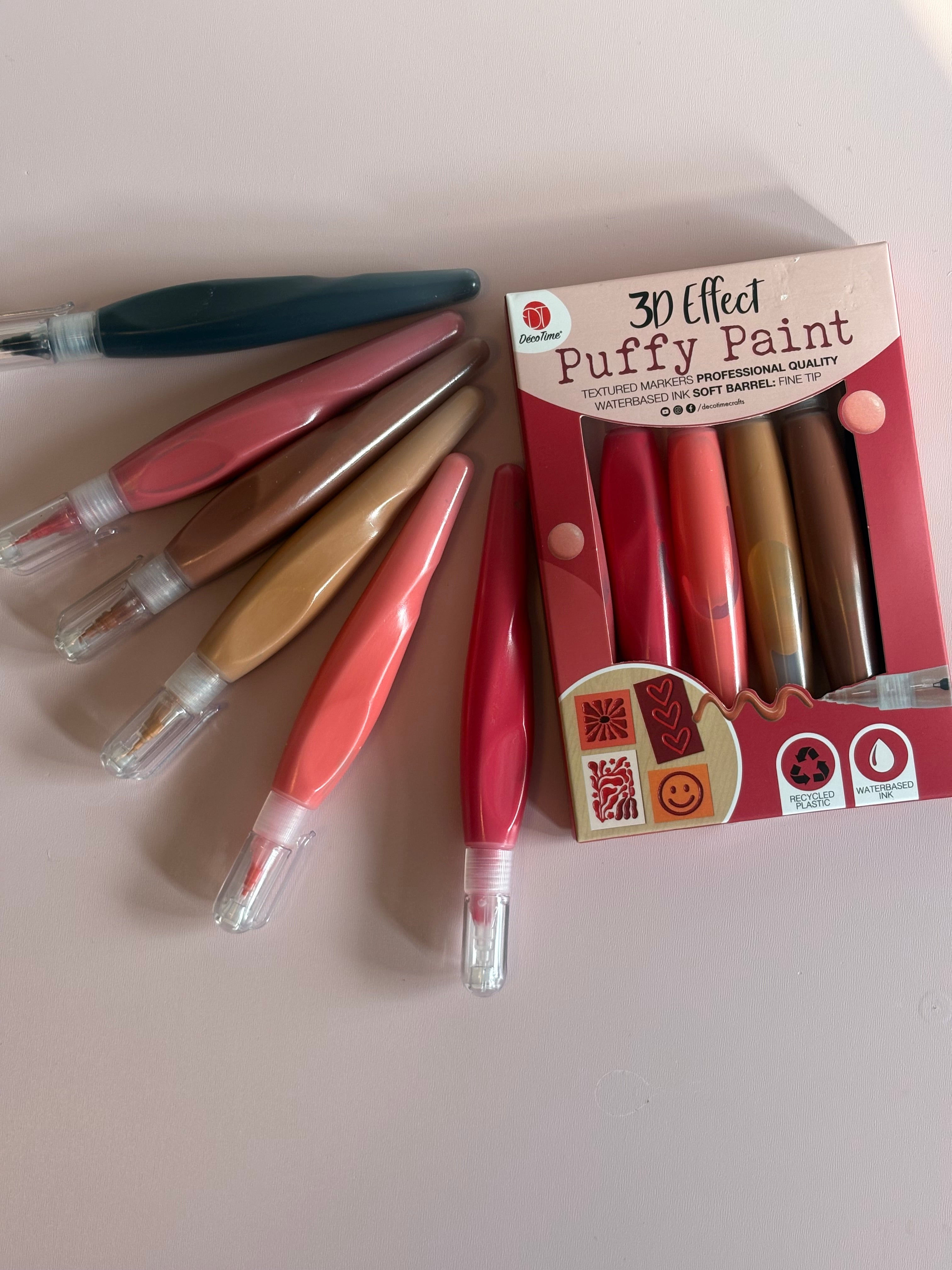 3D Puffy Paint Markers Set – Warm Tones (Set of 6)