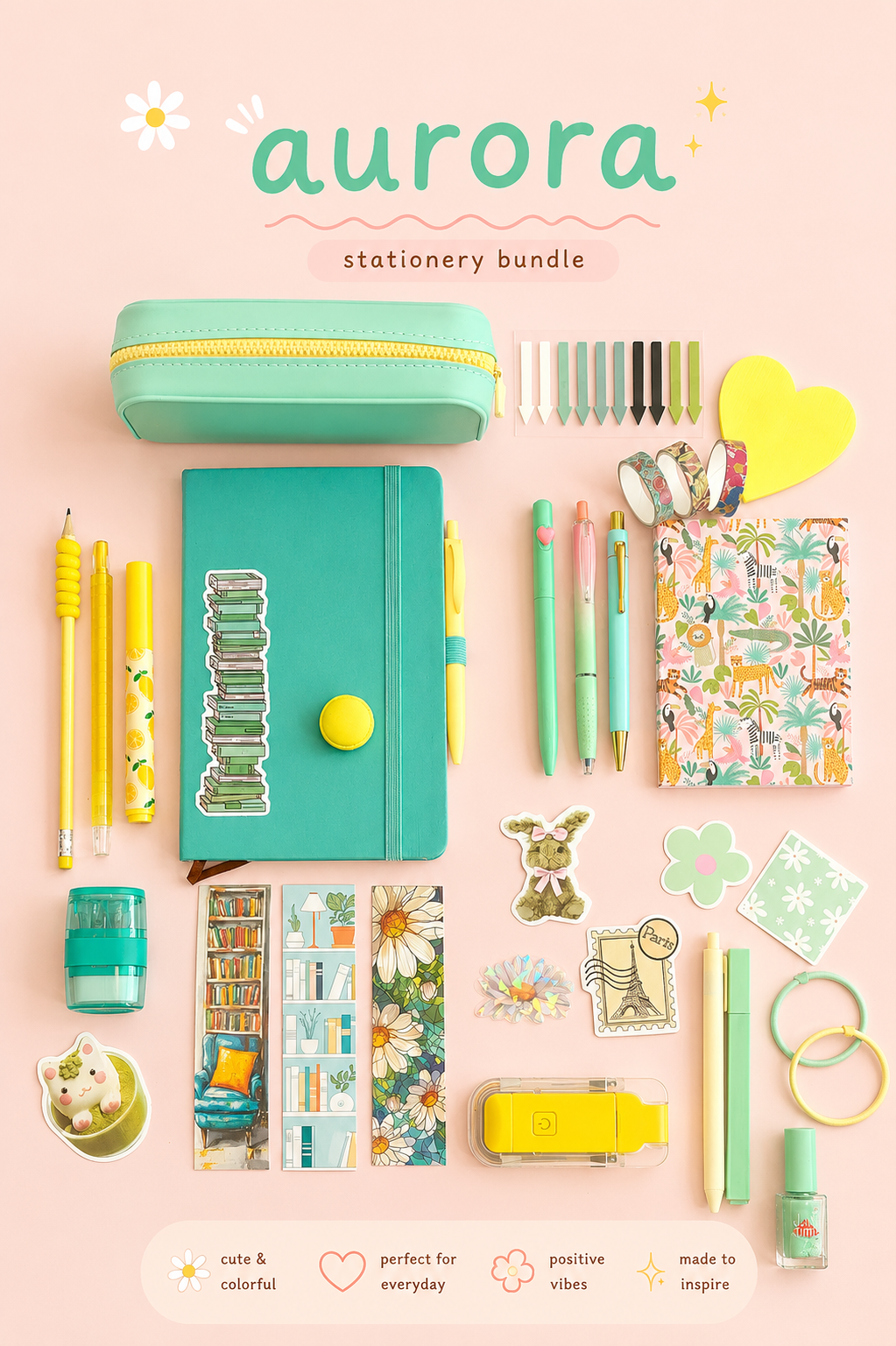 Aurora Stationery Bundle  Mint & Yellow Edition