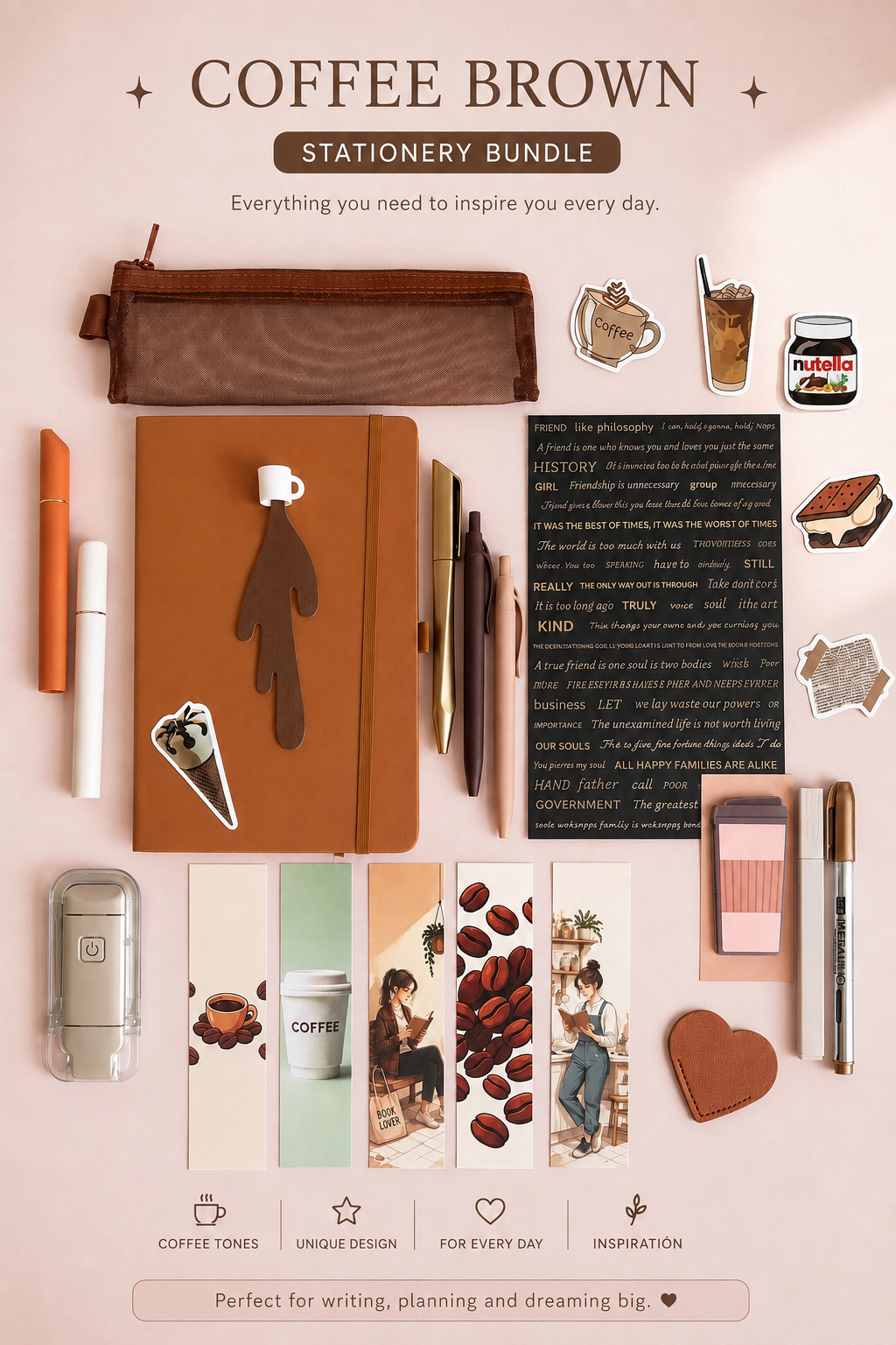 Coffee Brown Stationery Bundle