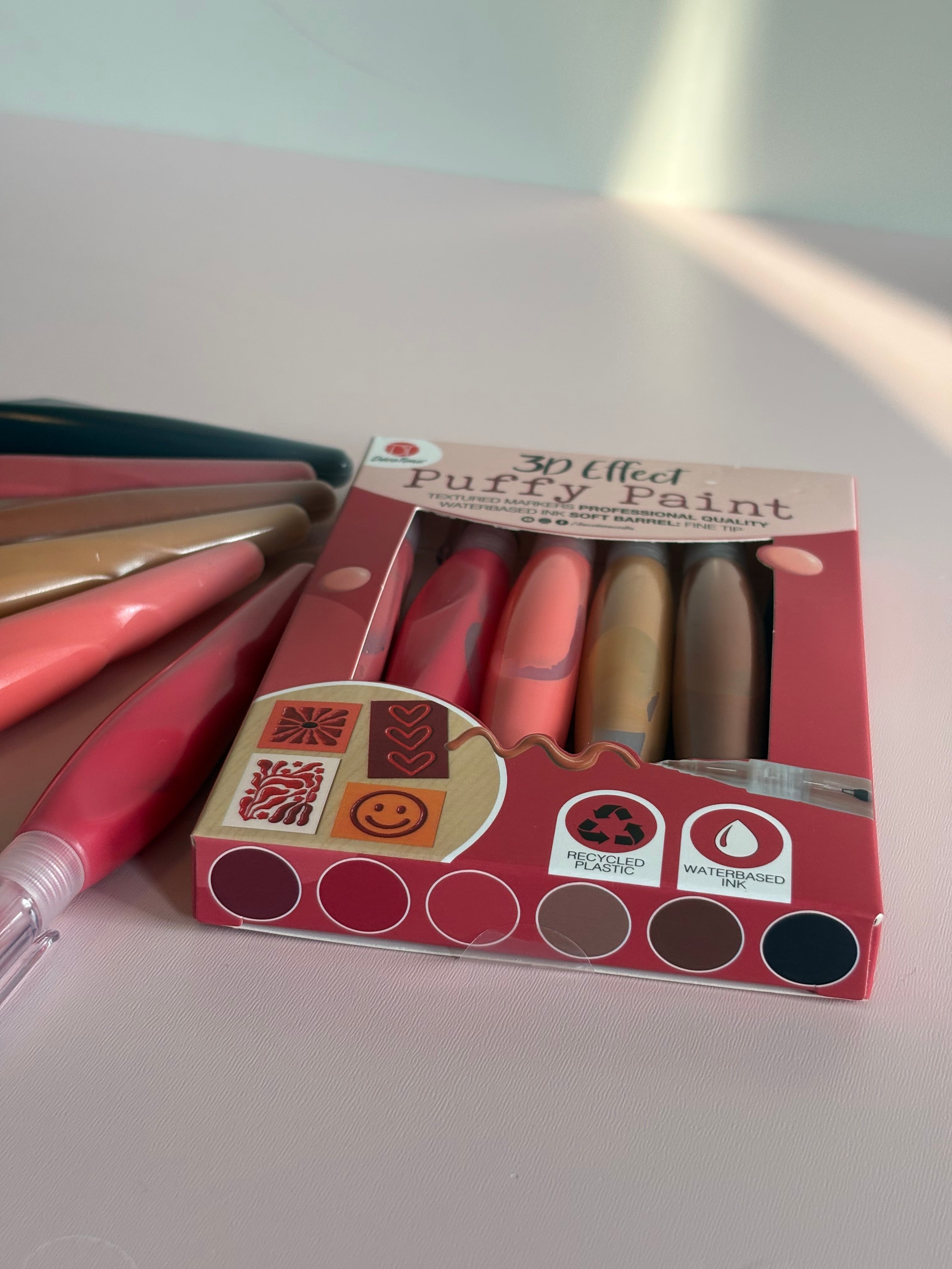 3D Puffy Paint Markers Set – Warm Tones (Set of 6)